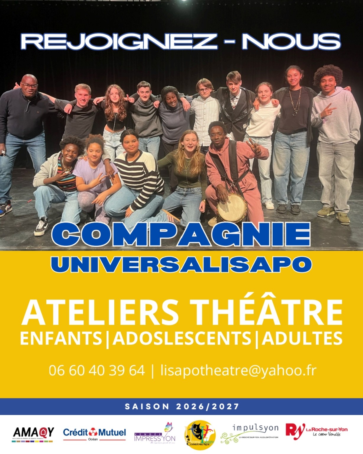 La compagnie Universalisapo recrute pour ses ateliers théâtre, saison 2026-2027
