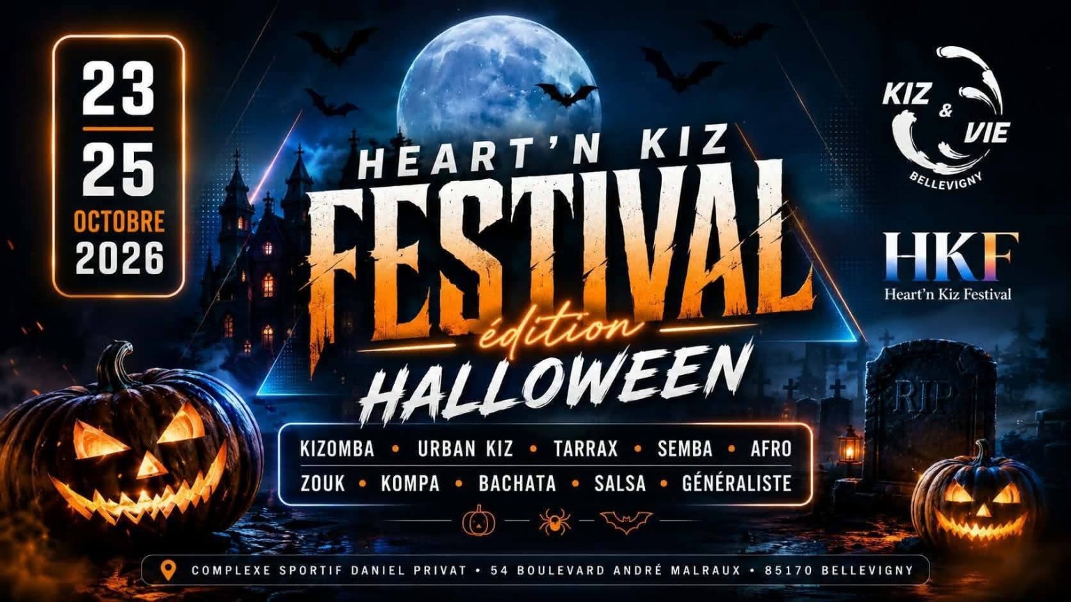 Affiche du Heart’n Kiz Festival, édition Halloween 2026 à Bellevigny